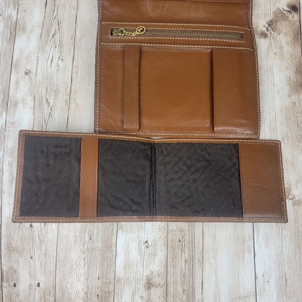Vintage Trussardi Brown Leather Bifold Wallet with Checkbook Sleeve Portmanteau - Picture 9 of 12